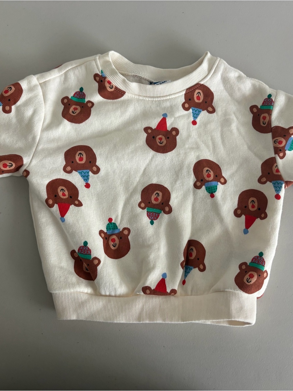Old Navy White Kids Bear Face Pullover Sweatshirt with Brown & Teal Accents